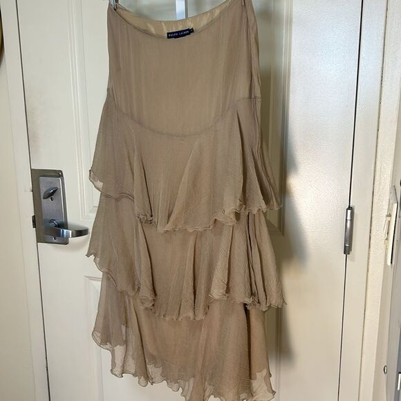 Ralph Lauren - Black Label Silk Ruffle Tiered Midi Skirt - Size 6, Light Brown - Picture 6 of 15